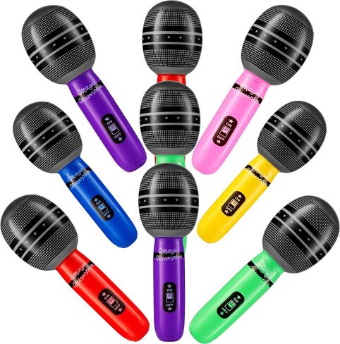 Inflatable Microphones for Parties - (Pack of 12) 10-inch Neon Colors Blow Up Microphone for Kids, Party Favors, Giveaways, DJ-Props, Photo-Booth, Birthdays, Dance, Sing Concert, Karaoke Decorations in Saudi Arabia