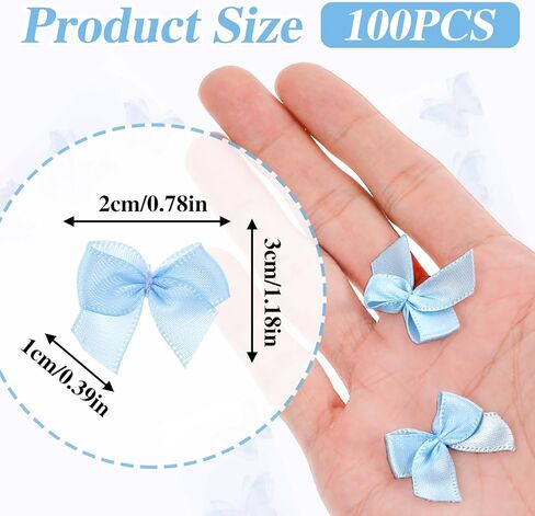 100 قطعة صغيرة الأزرق ، أقواس شريط الساتان الصغيرة للحرف اليدوية ، أقواس تويست صغيرة أقواس الحرف اليدوية للاختلاف DIY هدية زفاف عيد ميلاد عيد الميلاد (الأزرق) in Kuwait