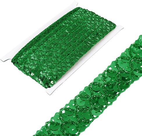 MECCANIXITY 0.8 Inch x 7 Yards Sequins Trim Flat Sequin Paillette Ribbon Strip Braid for Crafts, Embellishments, DIY Sewing Costume Green in Saudi Arabia