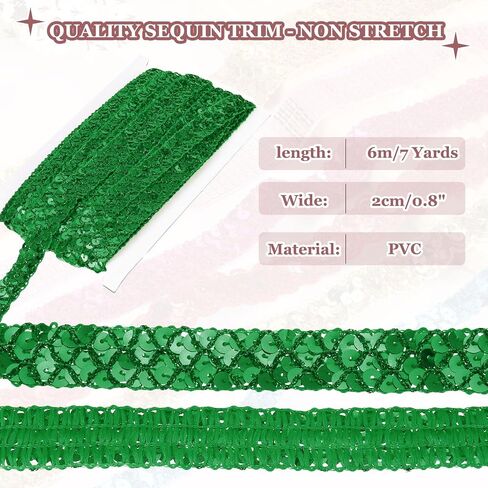 MECCANIXITY 0.8 Inch x 7 Yards Sequins Trim Flat Sequin Paillette Ribbon Strip Braid for Crafts, Embellishments, DIY Sewing Costume Green in Saudi Arabia