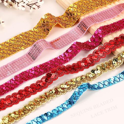 MECCANIXITY 0.8 Inch x 7 Yards Sequins Trim Flat Sequin Paillette Ribbon Strip Braid for Crafts, Embellishments, DIY Sewing Costume Green in Saudi Arabia