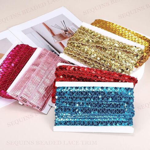 MECCANIXITY 0.8 Inch x 7 Yards Sequins Trim Flat Sequin Paillette Ribbon Strip Braid for Crafts, Embellishments, DIY Sewing Costume Green in Saudi Arabia