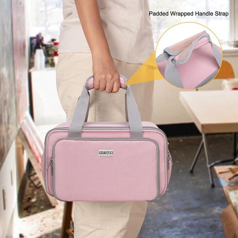 Acrylic Paint Organizer Bag for up to 54 Bottles (2 oz), Art Supply Storage Case with Handle Strap, Extra Pocket for Paint Brushes, Palette Board, Aluminum Foil Liner for Easy Cleaning (Pink) in Saudi Arabia