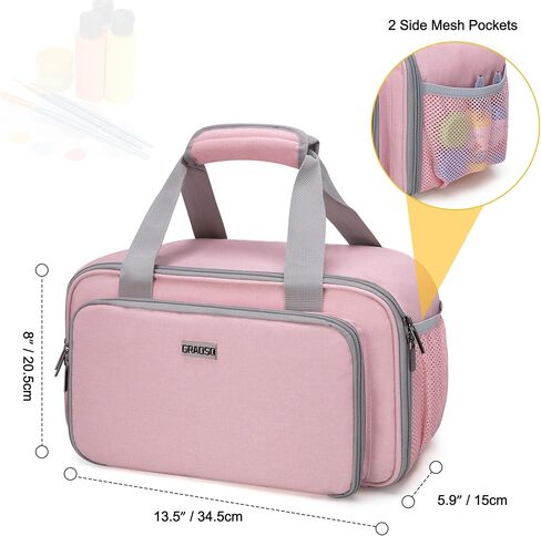 Acrylic Paint Organizer Bag for up to 54 Bottles (2 oz), Art Supply Storage Case with Handle Strap, Extra Pocket for Paint Brushes, Palette Board, Aluminum Foil Liner for Easy Cleaning (Pink) in Saudi Arabia