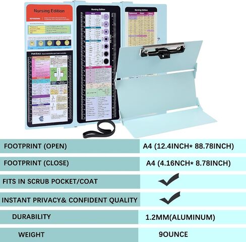 Nursing Clipboard Foldable Pocket Size - Aluminum Clipboard with Storage Fits in Nurse Backpack is a Very Basic Nursing Student Essentials. (Black) in Saudi Arabia