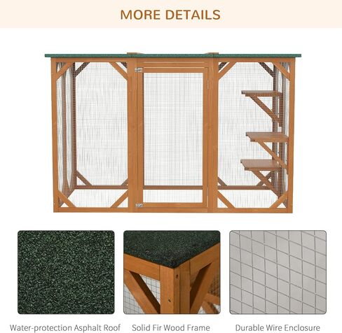 PawHut Outdoor Cat House, Catio Wooden Feral Cat Shelter, Cat Cage with Platforms, Large Enter Door, Weather Protection Asphalt Roof, 71" L, Brown in Kuwait