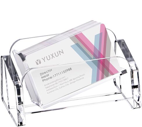 Business Card Holder for desk,Creative Acrylic Slanted Business Card Display Stand for Woman and Man,Organize 50 cards-Clear,1 Pack in Kuwait