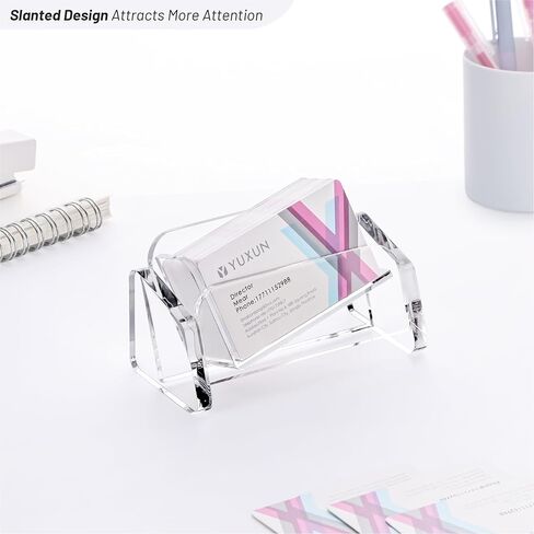 Business Card Holder for desk,Creative Acrylic Slanted Business Card Display Stand for Woman and Man,Organize 50 cards-Clear,1 Pack in Kuwait