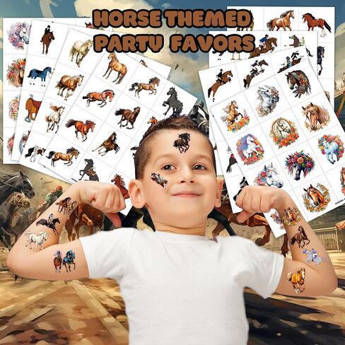 96 PCS Floral Cowgirl Horse Derby Pre-Cut Temporary Tattoos Birthday Party Favors Decorations Supplies Stickers Racing Pink Wild Horse Rodeo Cowboy Girls Boys Men Gift School Prizes Rewards (Normal) in Saudi Arabia