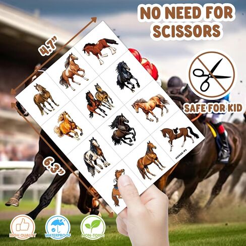 96 PCS Floral Cowgirl Horse Derby Pre-Cut Temporary Tattoos Birthday Party Favors Decorations Supplies Stickers Racing Pink Wild Horse Rodeo Cowboy Girls Boys Men Gift School Prizes Rewards (Normal) in Saudi Arabia