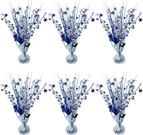 6 Pack Metallic Foil Spray Centerpiece Star Table Decoration Burst Table Centerpieces for Birthday Wedding Anniversary Graduation Holiday Party Supplies Decor, Silver Blue in Kuwait