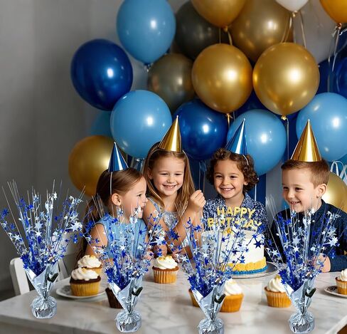 6 Pack Metallic Foil Spray Centerpiece Star Table Decoration Burst Table Centerpieces for Birthday Wedding Anniversary Graduation Holiday Party Supplies Decor, Silver Blue in Kuwait