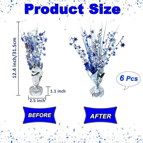 6 Pack Metallic Foil Spray Centerpiece Star Table Decoration Burst Table Centerpieces for Birthday Wedding Anniversary Graduation Holiday Party Supplies Decor, Silver Blue in Kuwait