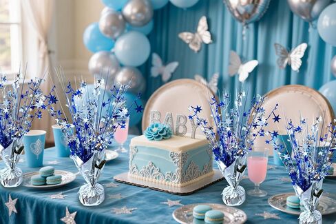 6 Pack Metallic Foil Spray Centerpiece Star Table Decoration Burst Table Centerpieces for Birthday Wedding Anniversary Graduation Holiday Party Supplies Decor, Silver Blue in Kuwait