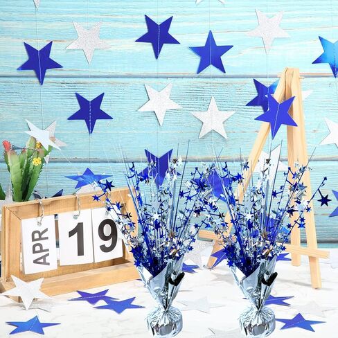 6 Pack Metallic Foil Spray Centerpiece Star Table Decoration Burst Table Centerpieces for Birthday Wedding Anniversary Graduation Holiday Party Supplies Decor, Silver Blue in Kuwait