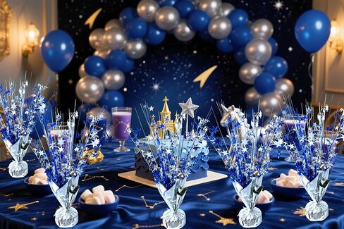 6 Pack Metallic Foil Spray Centerpiece Star Table Decoration Burst Table Centerpieces for Birthday Wedding Anniversary Graduation Holiday Party Supplies Decor, Silver Blue in Kuwait