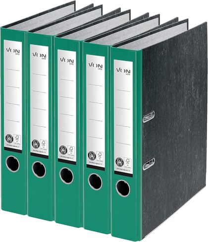 VON Leitz 10541055 Pack of 5 A4 Folders, 100% Recycled Cardboard, 50 mm Spine Width, by Leitz Leitz, for 350 Sheets, Marbled, Blue Angel & FSC Certified, for School, Study & Household, Green in Saudi Arabia