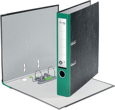 VON Leitz 10541055 Pack of 5 A4 Folders, 100% Recycled Cardboard, 50 mm Spine Width, by Leitz Leitz, for 350 Sheets, Marbled, Blue Angel & FSC Certified, for School, Study & Household, Green in Saudi Arabia