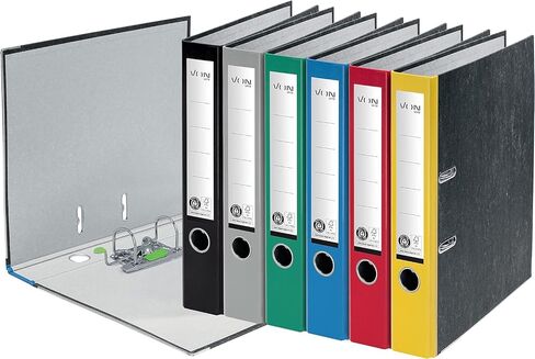 VON Leitz 10541055 Pack of 5 A4 Folders, 100% Recycled Cardboard, 50 mm Spine Width, by Leitz Leitz, for 350 Sheets, Marbled, Blue Angel & FSC Certified, for School, Study & Household, Green in Saudi Arabia