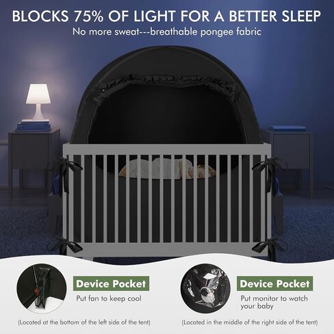 Blackout Baby Sleep Tent Sleep Pod, Pop Up Crib Blackout Cover Canopy for Naps at Home and Traveling, Fits Mini Crib, Pack n Play, and More with Safe Bottom Design, Blocks 98% Light in Saudi Arabia