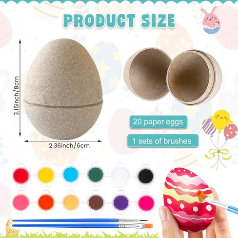 20 Pcs Paper Mache Easter Eggs DIY Easter Craft Eggs Empty Fillable Paintable Unfinished Paper Mache Eggs DIY Eggs Ornament for Easter Egg Hunt Surprise Eggs Easter DIY Craft Decorations Ornaments in Kuwait