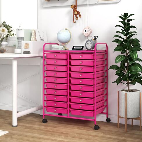 Rolling Storage Cart with Drawers, Mobile Utility Cart with Removable Drawers for Classroom Organization, Art Craft Cart Organizer for Home Office School (Hot Pink,20 Drawers) in Saudi Arabia