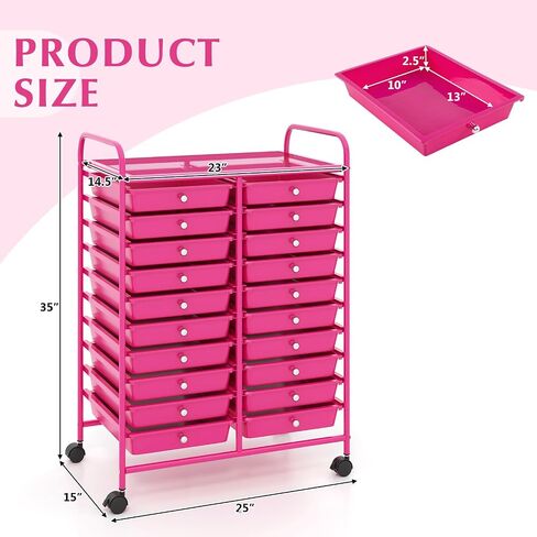 Rolling Storage Cart with Drawers, Mobile Utility Cart with Removable Drawers for Classroom Organization, Art Craft Cart Organizer for Home Office School (Hot Pink,20 Drawers) in Saudi Arabia