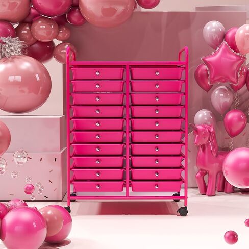 Rolling Storage Cart with Drawers, Mobile Utility Cart with Removable Drawers for Classroom Organization, Art Craft Cart Organizer for Home Office School (Hot Pink,20 Drawers) in Saudi Arabia