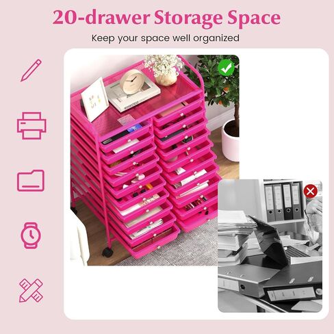 Rolling Storage Cart with Drawers, Mobile Utility Cart with Removable Drawers for Classroom Organization, Art Craft Cart Organizer for Home Office School (Hot Pink,20 Drawers) in Saudi Arabia