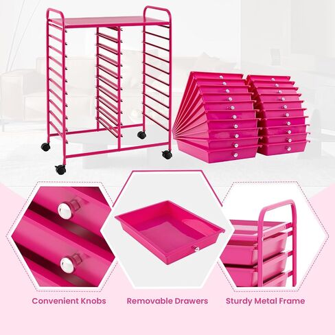 Rolling Storage Cart with Drawers, Mobile Utility Cart with Removable Drawers for Classroom Organization, Art Craft Cart Organizer for Home Office School (Hot Pink,20 Drawers) in Saudi Arabia