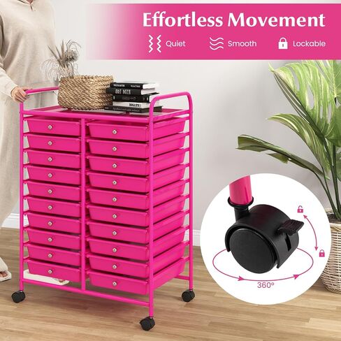 Rolling Storage Cart with Drawers, Mobile Utility Cart with Removable Drawers for Classroom Organization, Art Craft Cart Organizer for Home Office School (Hot Pink,20 Drawers) in Saudi Arabia