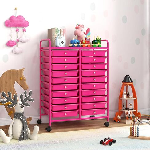 Rolling Storage Cart with Drawers, Mobile Utility Cart with Removable Drawers for Classroom Organization, Art Craft Cart Organizer for Home Office School (Hot Pink,20 Drawers) in Saudi Arabia