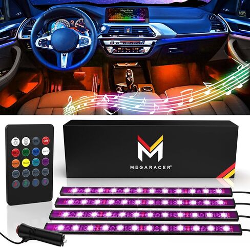 مصابيح LED Mega Racer للجزء الداخلي للسيارة - 48 شريحة LED RGB أكثر من 16 مليون لون قابل للتخصيص، ومزامنة الموسيقى و27 تأثيرًا مقاومًا للماء، متوافق مع iPhone Android الذي يمكن التحكم فيه عن طريق التطبيق، USB DC 12V in Saudi Arabia