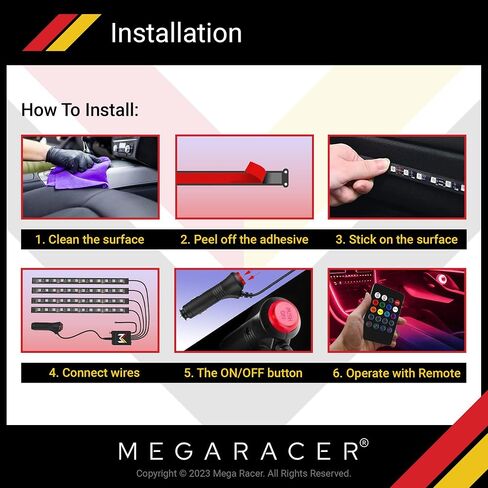 مصابيح LED Mega Racer للجزء الداخلي للسيارة - 48 شريحة LED RGB أكثر من 16 مليون لون قابل للتخصيص، ومزامنة الموسيقى و27 تأثيرًا مقاومًا للماء، متوافق مع iPhone Android الذي يمكن التحكم فيه عن طريق التطبيق، USB DC 12V in Saudi Arabia