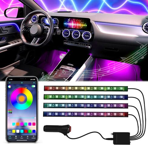 مصابيح LED Mega Racer للجزء الداخلي للسيارة - 48 شريحة LED RGB أكثر من 16 مليون لون قابل للتخصيص، ومزامنة الموسيقى و27 تأثيرًا مقاومًا للماء، متوافق مع iPhone Android الذي يمكن التحكم فيه عن طريق التطبيق، USB DC 12V in Saudi Arabia