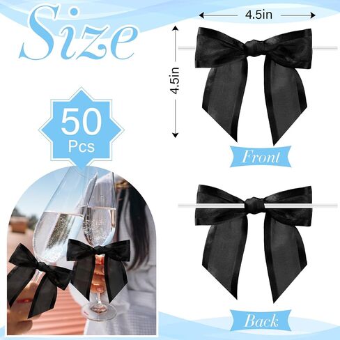 Janinka 50 PCS Black Twist Tie Bows 4.5 inch urgonza premade bows bows decor craft for gift cake cake treat bass diy wedder baby birth in Kuwait