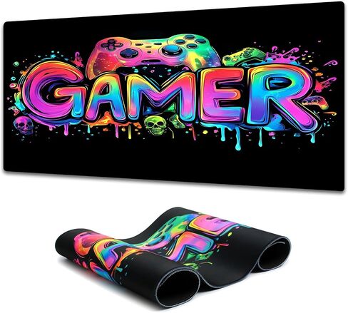 لوحة الماوس ألعاب Gamer ، وحدات التحكم في لعبة Blacklight جمجمة رعب مقاومة للماء ، حصيرة فأر كبيرة ، 31.5 "× 11.8" هيكل عظمي متوهج ممتد غير انزلاق ، لوحة مفاتيح المكتب والمنزل in Kuwait