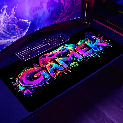 لوحة الماوس ألعاب Gamer ، وحدات التحكم في لعبة Blacklight جمجمة رعب مقاومة للماء ، حصيرة فأر كبيرة ، 31.5 "× 11.8" هيكل عظمي متوهج ممتد غير انزلاق ، لوحة مفاتيح المكتب والمنزل in Kuwait