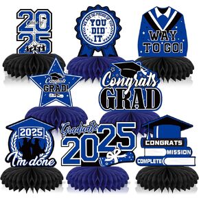 8 PCS Graduation Party Decorations Class of 2025 Honeycomb Centerpieces, Honeycomb Centerpieces for Graduation Table Decorations.(Grad Blue)