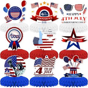 Independence Day Honeycomb Centerpieces Decorations [9 PCS]，KSKSPE 4th of July Table Decorations American Flag 3D Party Fourth of July Decorations- Patriotic Centerpieces for Decorations Supplies