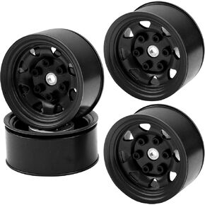 4pcs Hircqoo Metal 1.55 '' Beadlock Wheel Rims 1.55 بوصة عجلات 12 مم HUBS متوافقة مع RC4WD D90 TF2 TAMIYA CC01 LC70 LC80 MST AX90069 YETI JR 1/10 RC Crawler (Black)