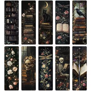 Gothic Dark Academia Bookmarks for Women - 20 Pcs Vintage Books Flowers Cottagecore Paper Bookmark for Novel Lovers, Retro Dark Romance Aesthetic Black Cat Skull Decorations Gift for Book Lovers