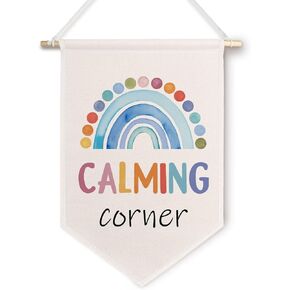 ChissNook Calming Corner Sign Canvas Banner, Boho Classroom Calming Corner Rainbow Hanging Pennant Banner Flags Wall Display, Mental Health Wall Decor for Therapy Counselor Office Classroom