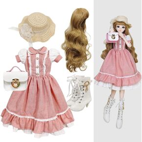 Proudoll 1/3 BJD Doll Clothes Outfit Set - Handcrafted Stylish Pink Dress, Hat. Handbag and Boots, Compatible with 1/3 60cm 24in SD Dolls