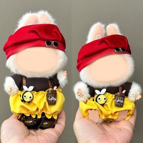 Labubu Clothes for Doll(NO Doll), labubu Outfit, Labubu Keychain Accessories, Cute Hat & Overalls Set 2 Pieces for 15cm & 17cm Labubu, Hats Clothes for Labubu (D)