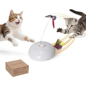3-in-1 Self-Play Cat Toy: Automatic Moving Butterfly & Glowing Feather Tail, Rechargeable Interactive Toy for Indoor Cats
