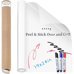 White Board Paper,White Board for Wall,Dry Erase Board for Wall,N Times Reusable,Easy to Cut & Install, with 3 Markers for Home, Office, Classroom (79x24in)