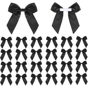 Black Bow Satin Ribbon Decor, 50 Pcs Black Bows 2" Self Adhesive Premade Cute Mini Bows for Gift Wrapping DIY Crafts Sewing Party Baking Wedding Scrapbooking Birthday Christmas Baby Shower Decoration