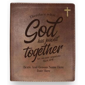 Personalized Bride & Groom NIV Bible Faux Leather Medium Print Size | Full Cover Design with Roots 1 and Name or Text | Wedding Ceremony Faith Vows Gift | Brown
