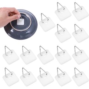 Grevosea 15 Pcs Wall Plate Hangers, Adhesive Picture Hangers Frame Hangers Without Nails Picture Hanging Hooks Plate Holders for Displaying Decorative Plates and Wall Art